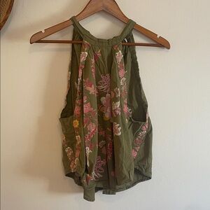 Free People Olive Floral Halter Blouse